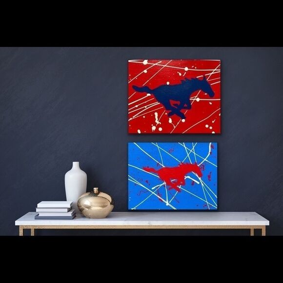 Hand painted SMU Mustang painting 8 x 10 - Picture 1 of 15